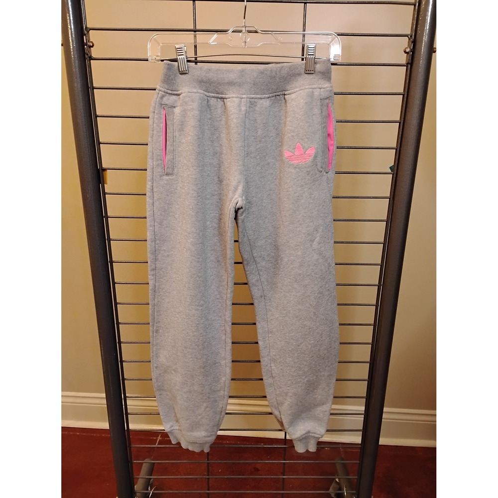 Adidas Originals Youth Girls Gray Pink Trefoil Jogger Sweatpants Size M 11-12Y